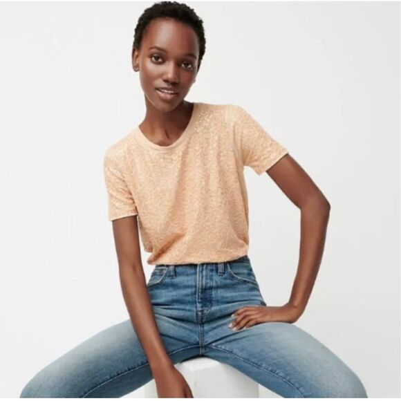 J. crew Sequined Tee shirt size medium pink/peach - Picture 1 of 12